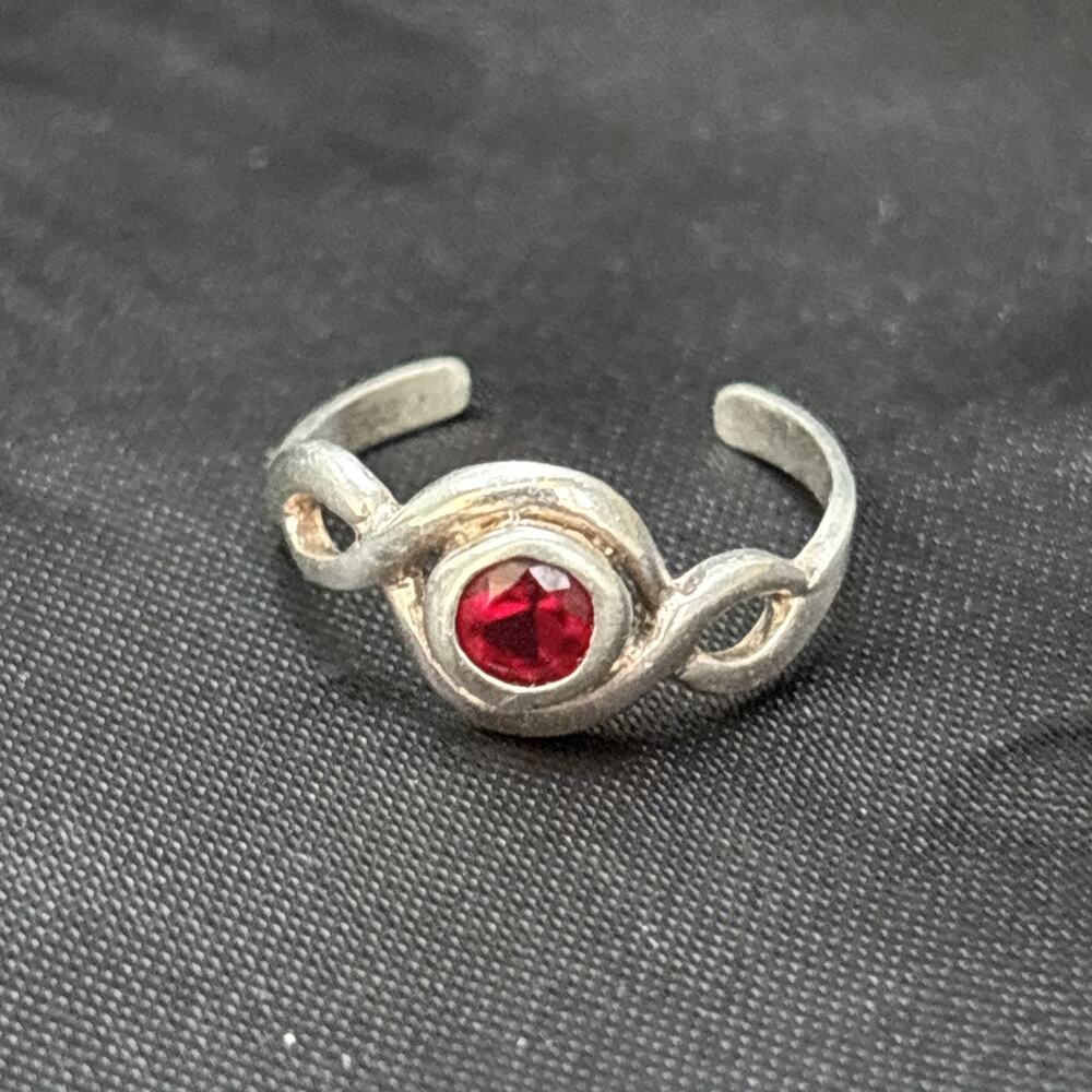 Sterling Silver Toe Ring / ToeRing With Pink - Red Gemstone 925 Silver - Picture 4 of 9